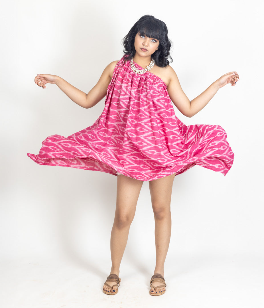 Ikat Magenta Womens Off-Shoulder Dress