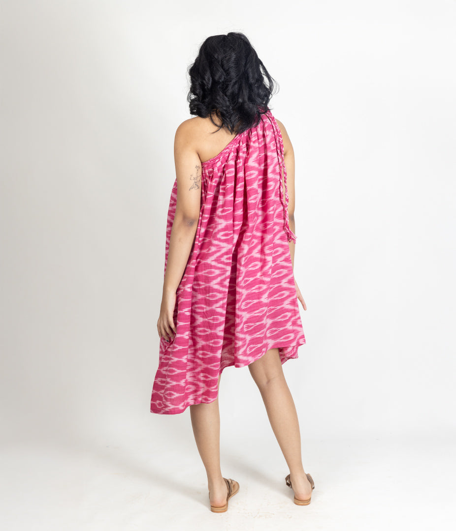 Ikat Magenta Womens Off-Shoulder Dress