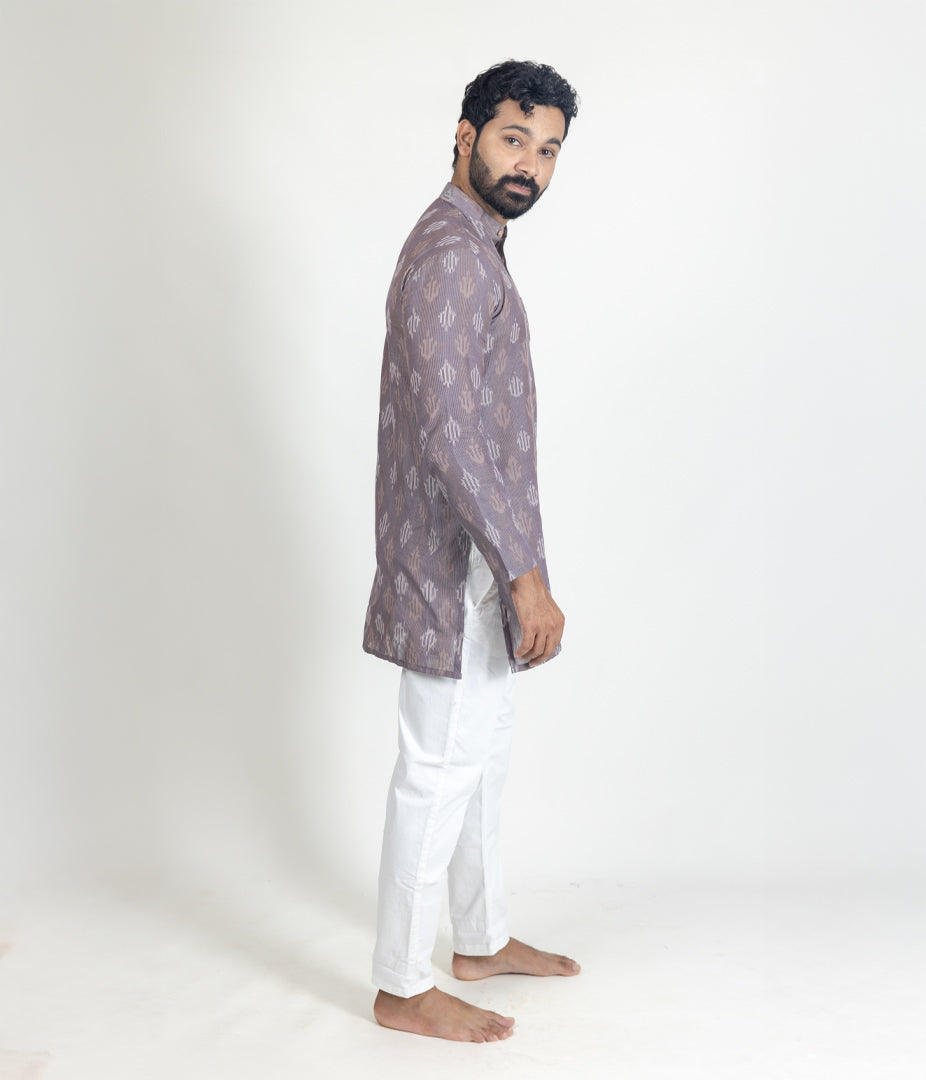 Ikat Mauve Mens Short Kurta