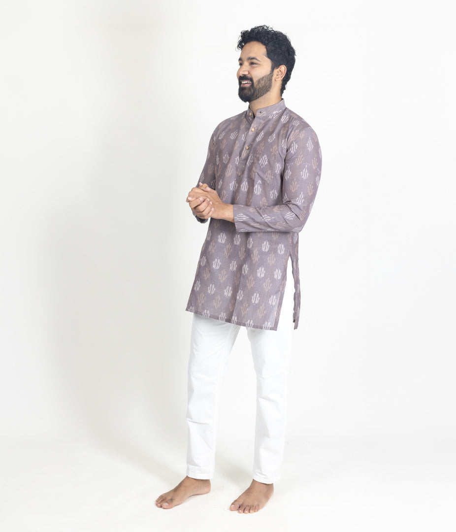 Ikat Mauve Mens Short Kurta