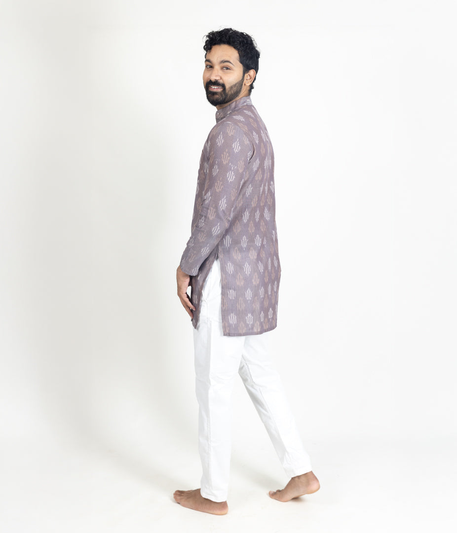Ikat Mauve Mens Short Kurta