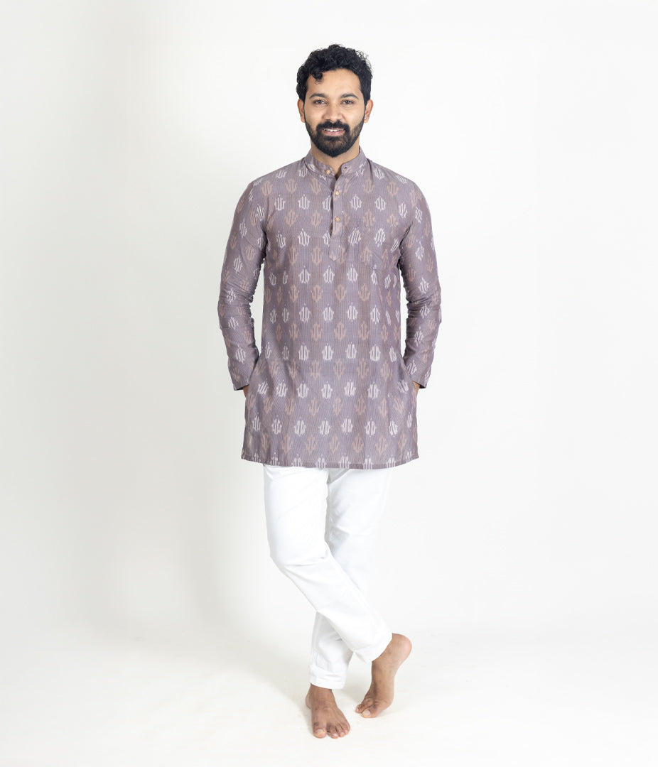 Ikat Mauve Mens Short Kurta Secondary image