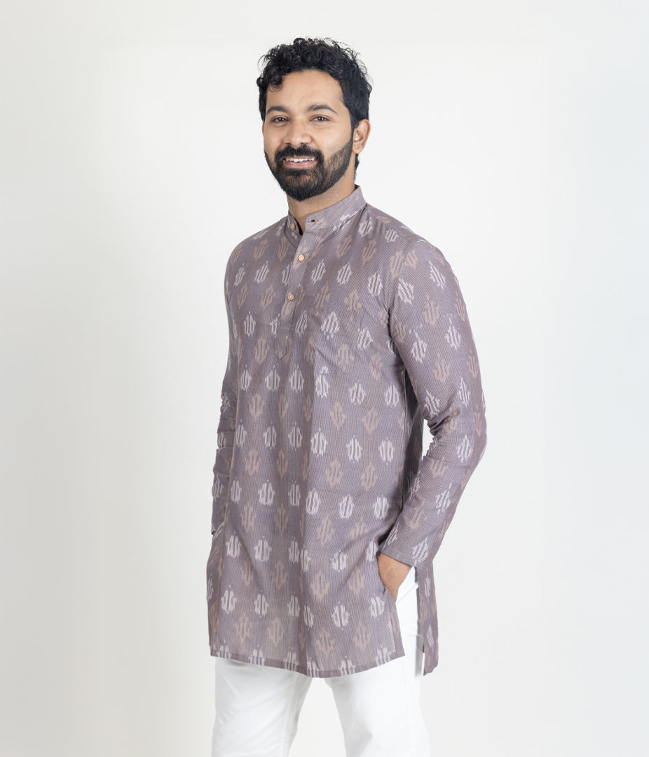 Ikat Mauve Mens Short Kurta Main image