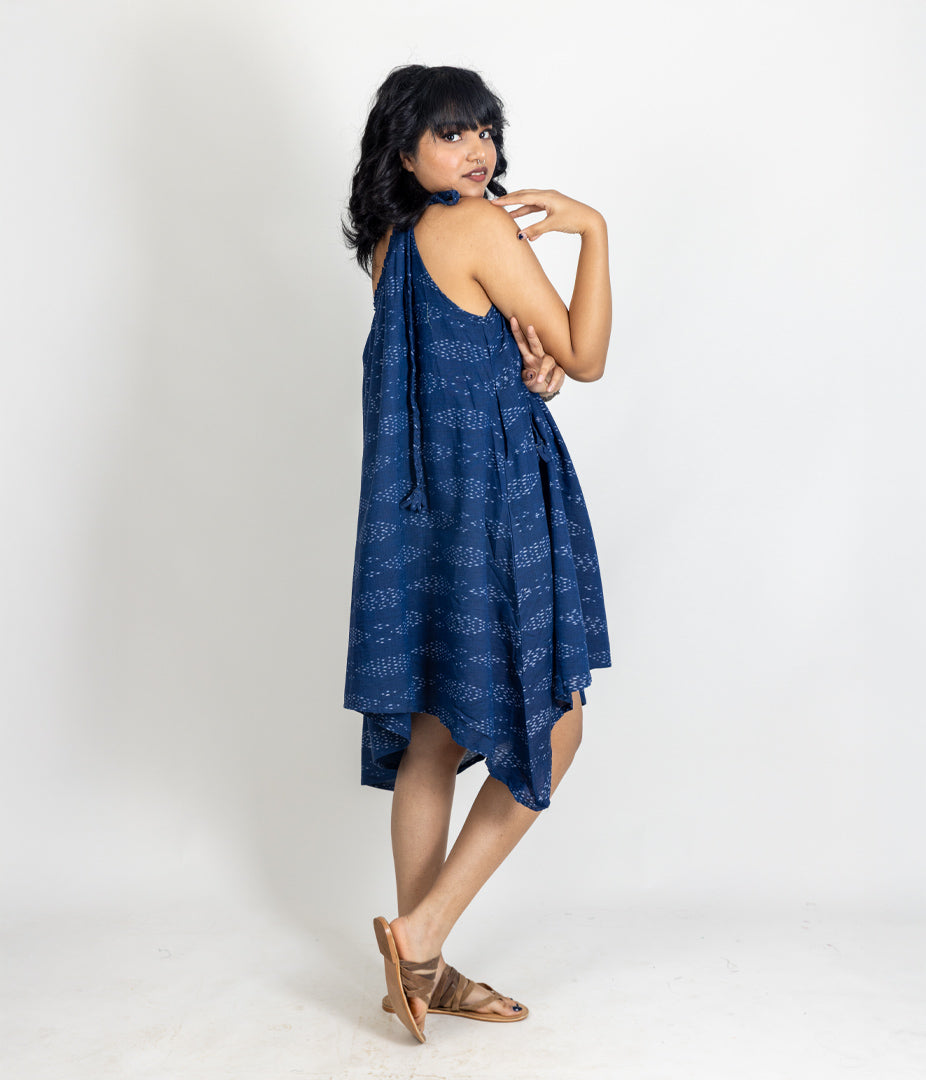 Ikat Navy Womens Off-Shoulder Dress