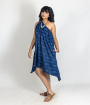 Ikat Navy Womens Off-Shoulder Dress