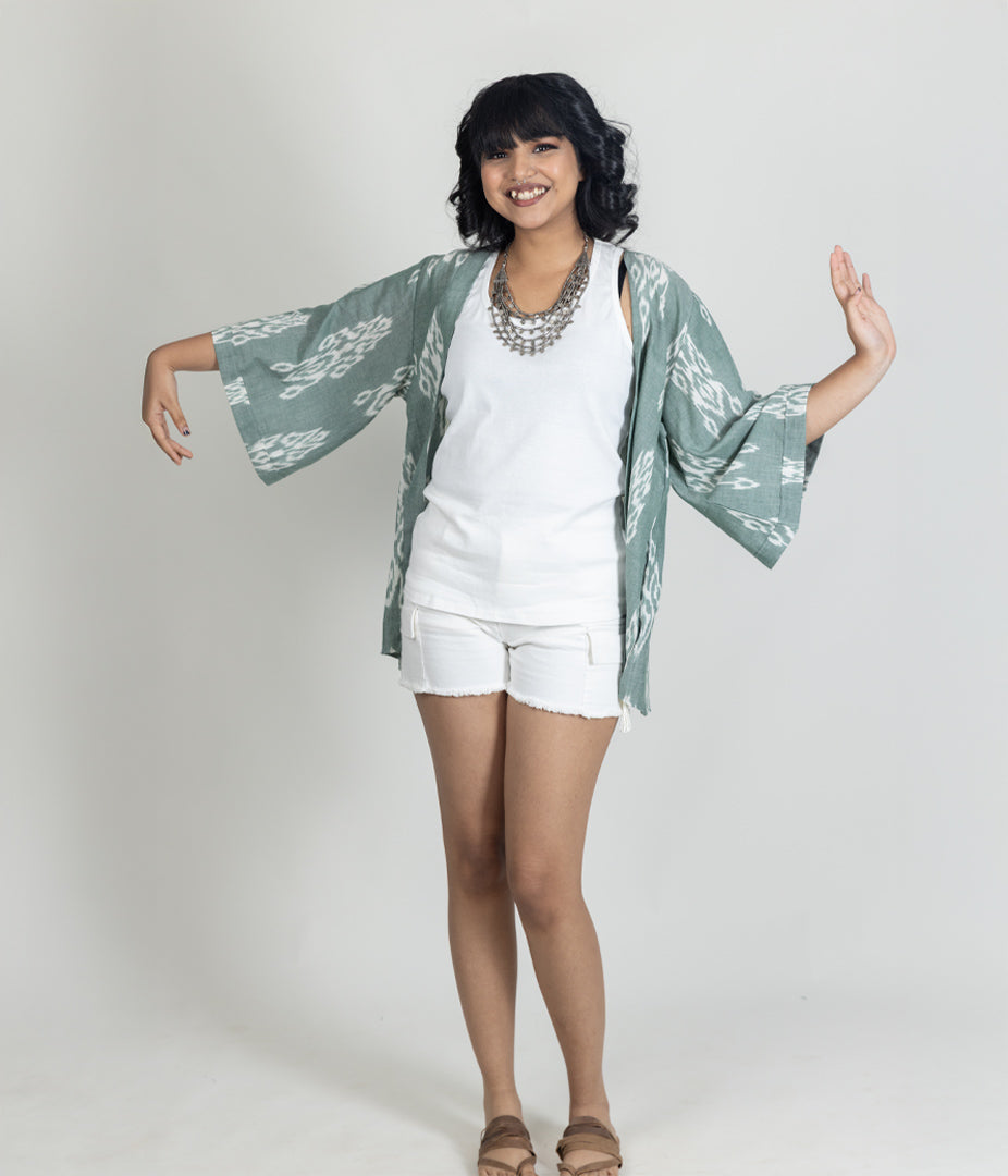 Ikat Olive Womens Kimono