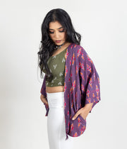 Ikat Purple Womens Kimono