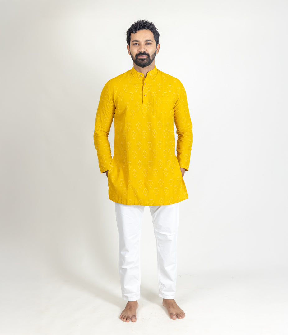 Ikat Yellow Mens Short Kurta Secondary image