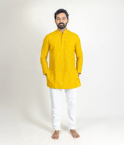 Ikat Yellow Mens Short Kurta