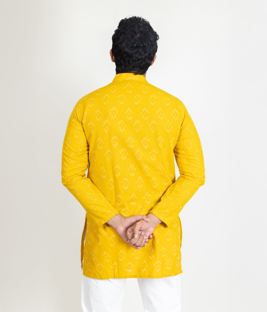 Ikat Yellow Mens Short Kurta