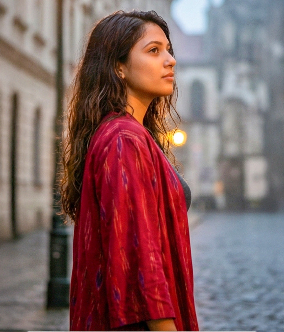 Ikat Magenta Womens Kimono