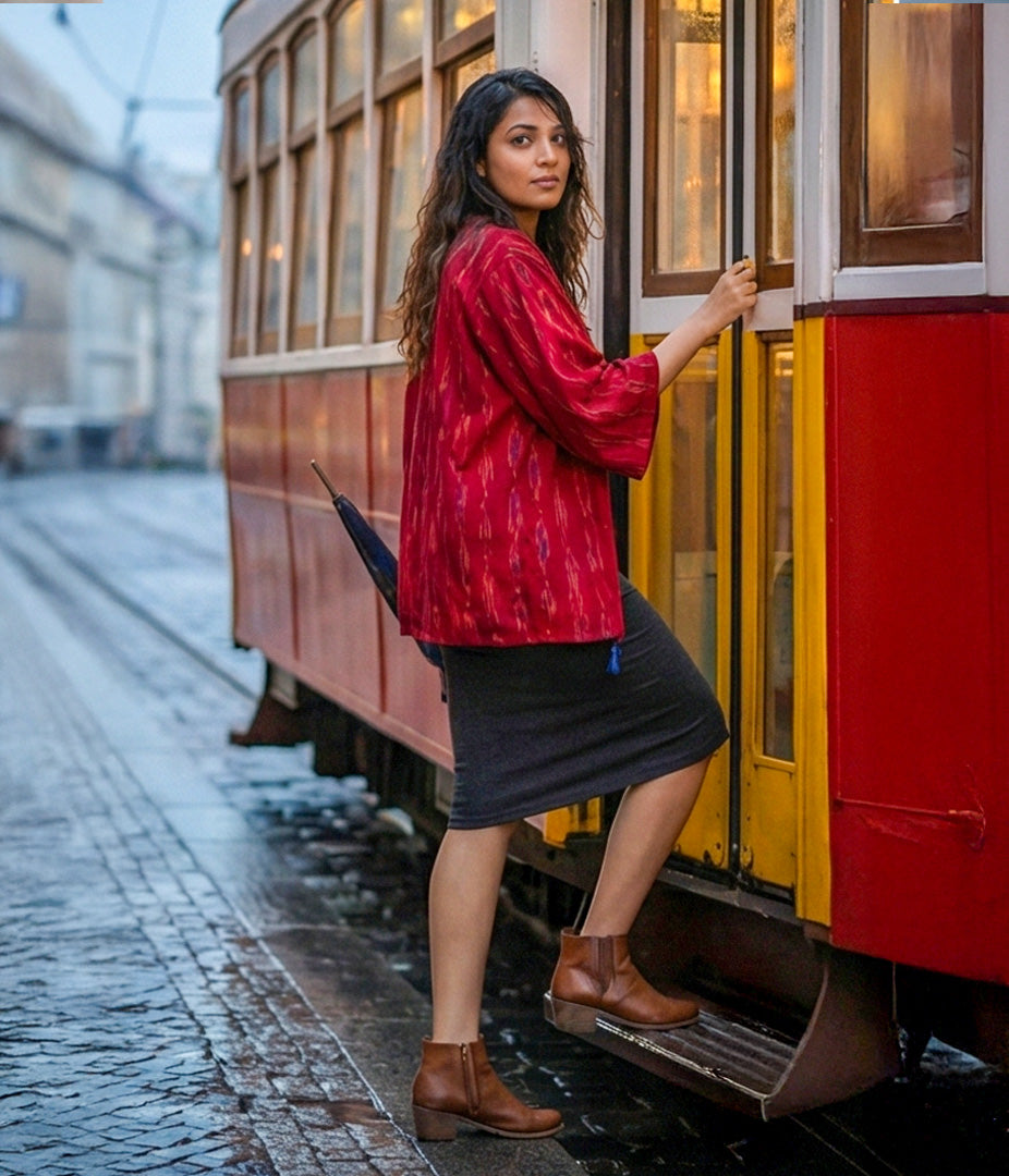 Ikat Magenta Womens Kimono