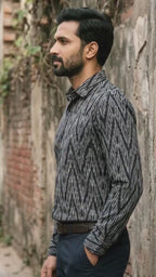 Graphite Ikat Woven Full Shirt