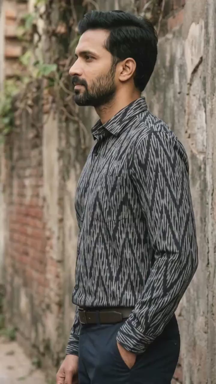 Graphite Ikat Woven Full Shirt