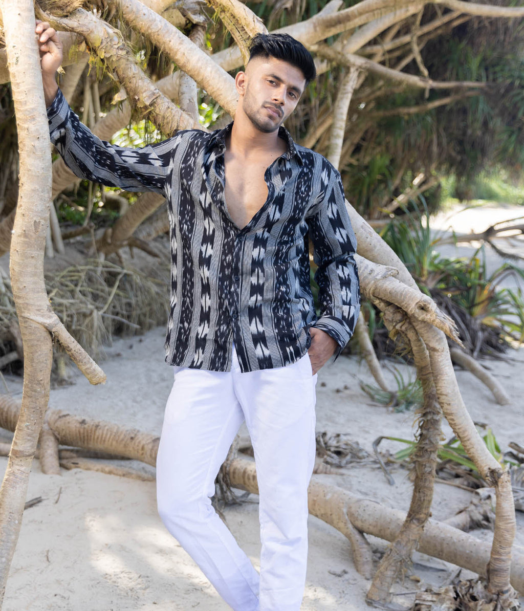 Midnight Ikat Woven Full Shirt