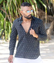 Ikat Black Striped Mens Shirt