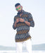 Ikat Grey-Orange Patterned Mens Short Kurta