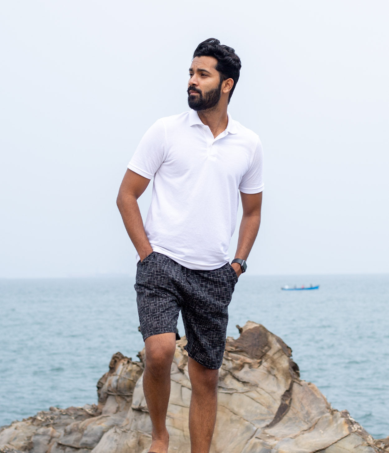 Black Checks Ikat Mens Shorts Main image