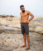 Black Honeycomb Patterned Ikat Mens Shorts