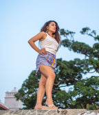 Blue Patterned Ikat Womens Shorts