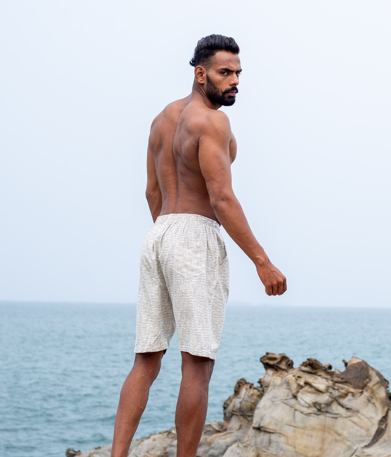 Cream Checks Ikat Mens Shorts Secondary image