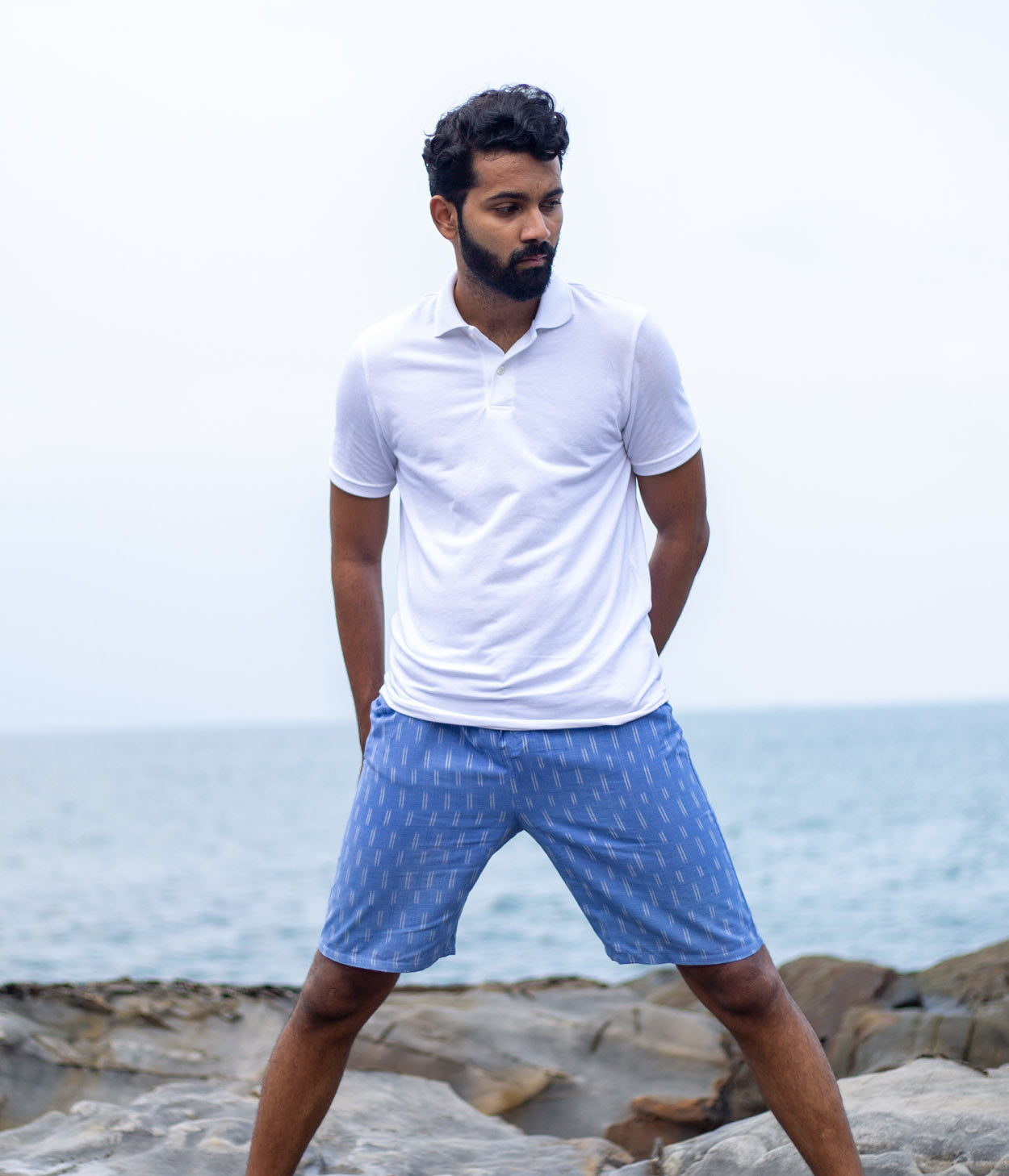 Blue-White Patterned Ikat Mens Shorts Main image