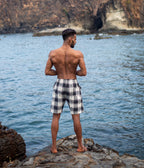 Grey-Black-White Checks Ikat Mens Shorts