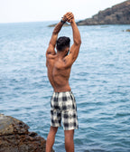 Grey-Black-White Checks Ikat Mens Shorts