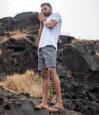 Grey Honeycomb Patterned Ikat Mens Shorts