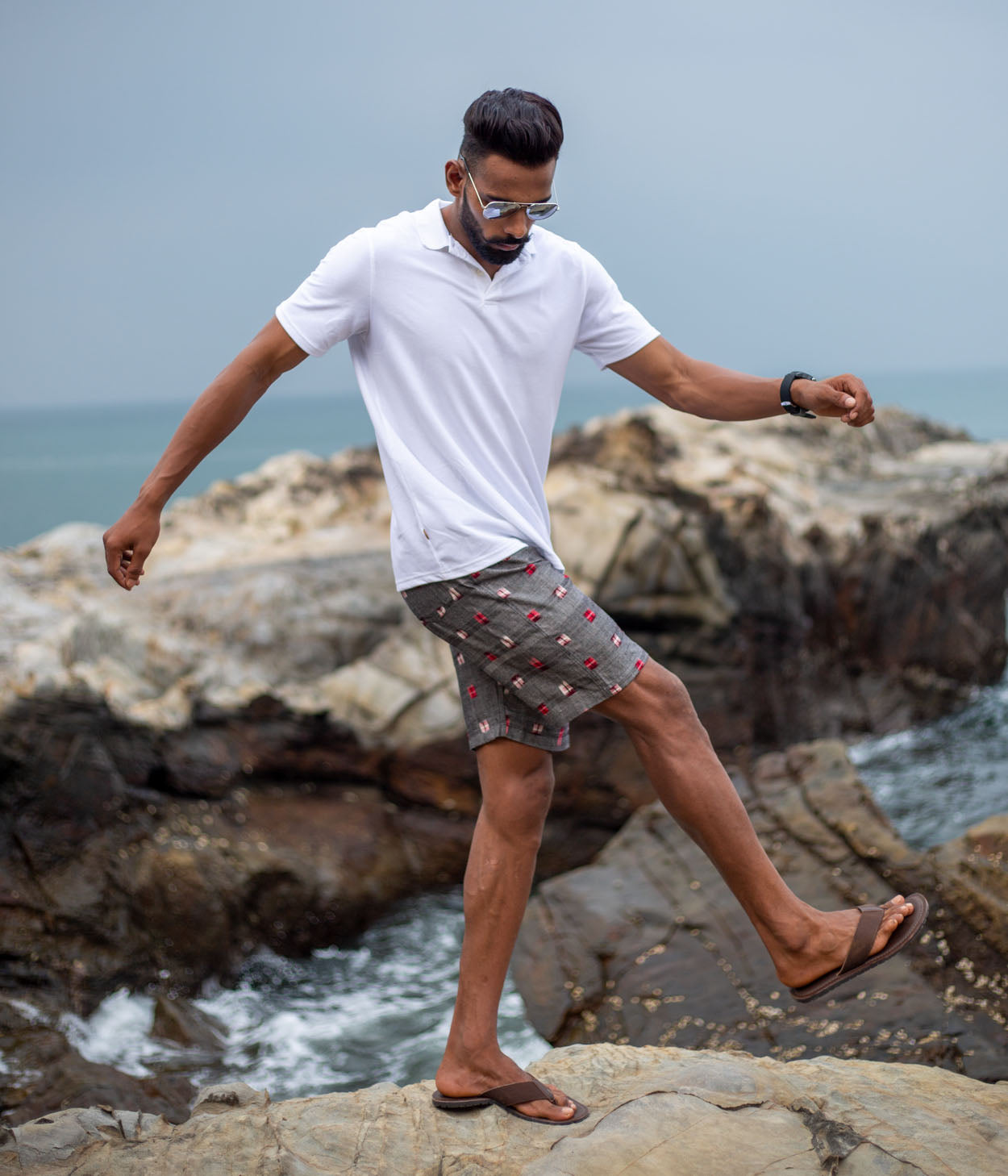 Grey-Red Squares Ikat Mens Shorts