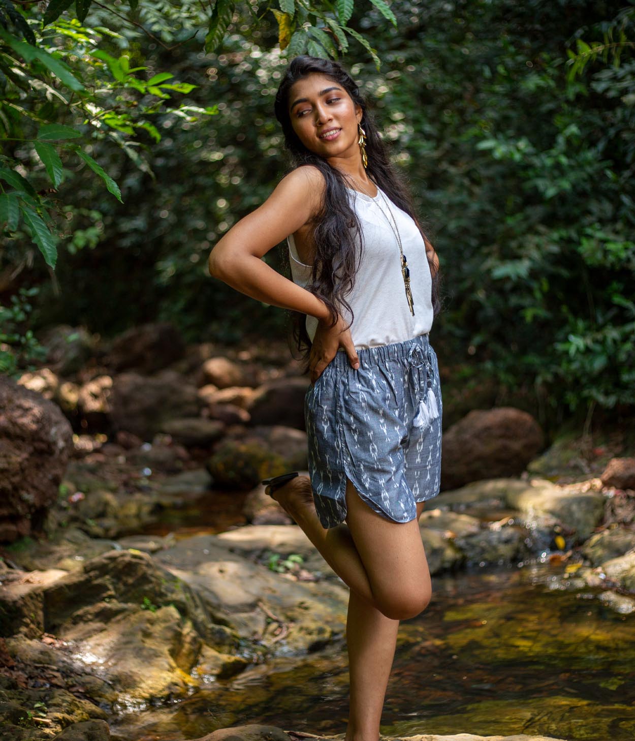 Grey-White Patterned Ikat Womens Shorts Secondary image