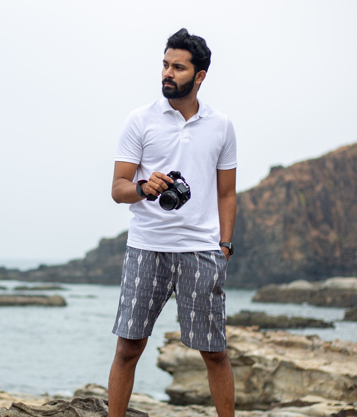 Grey-White Striped Ikat Mens Shorts Main image
