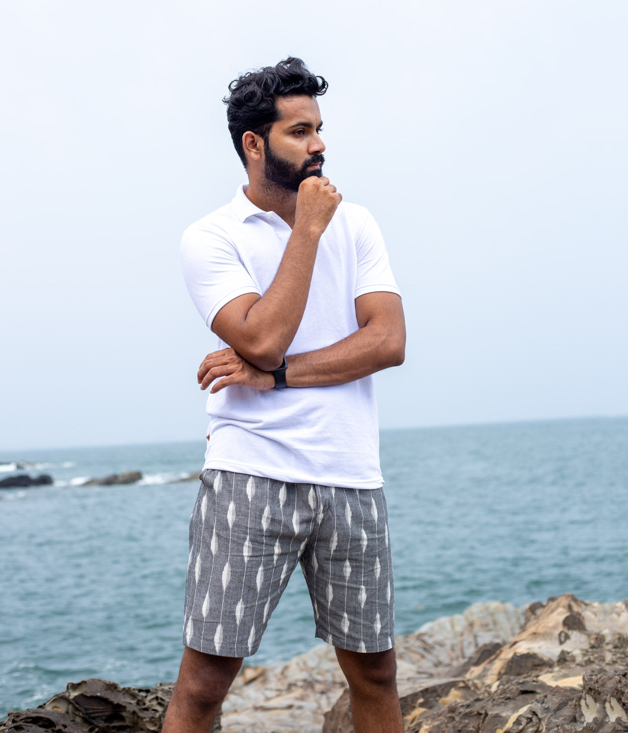Grey-White Striped Ikat Mens Shorts Main image