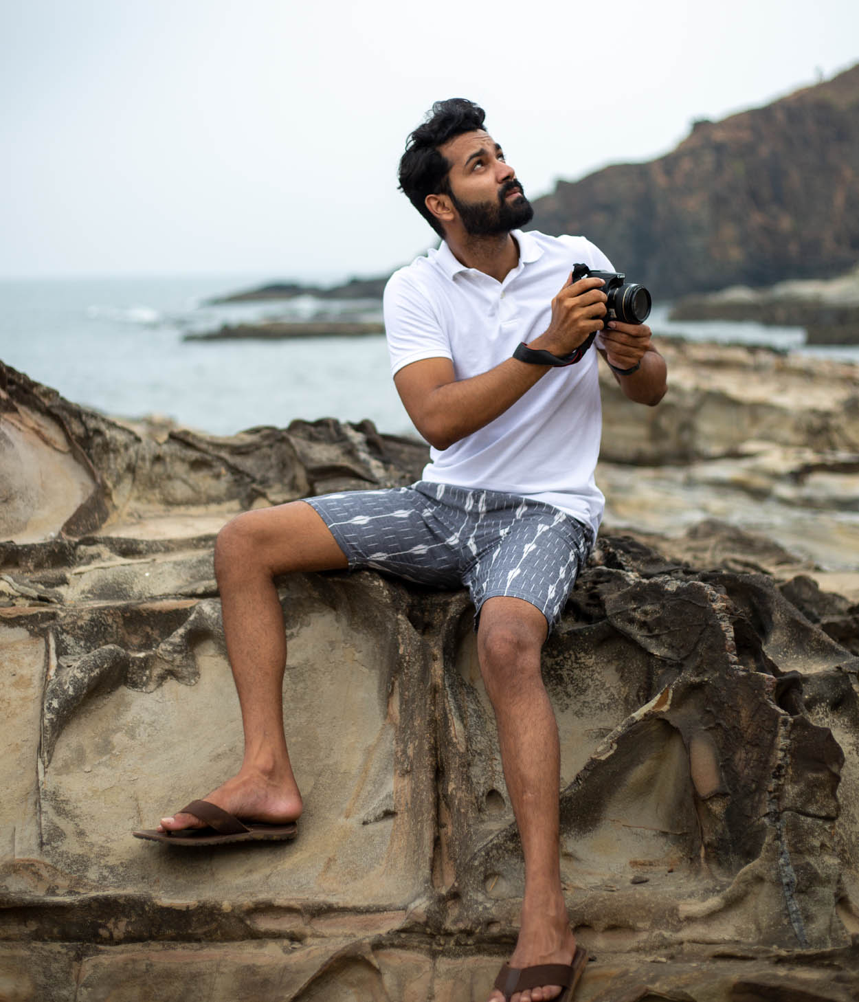 Grey-White Striped Ikat Mens Shorts
