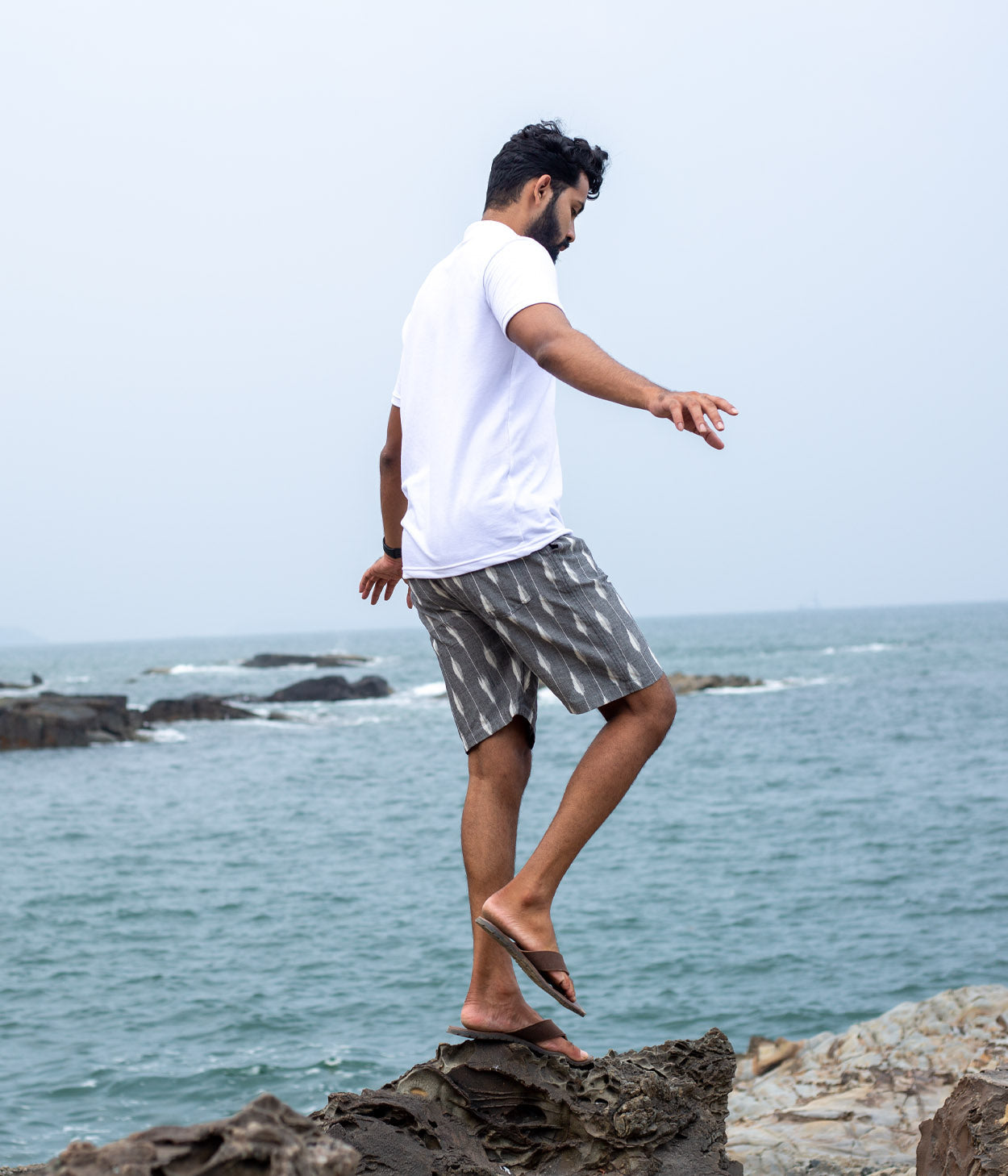 Grey-White Striped Ikat Mens Shorts Secondary image
