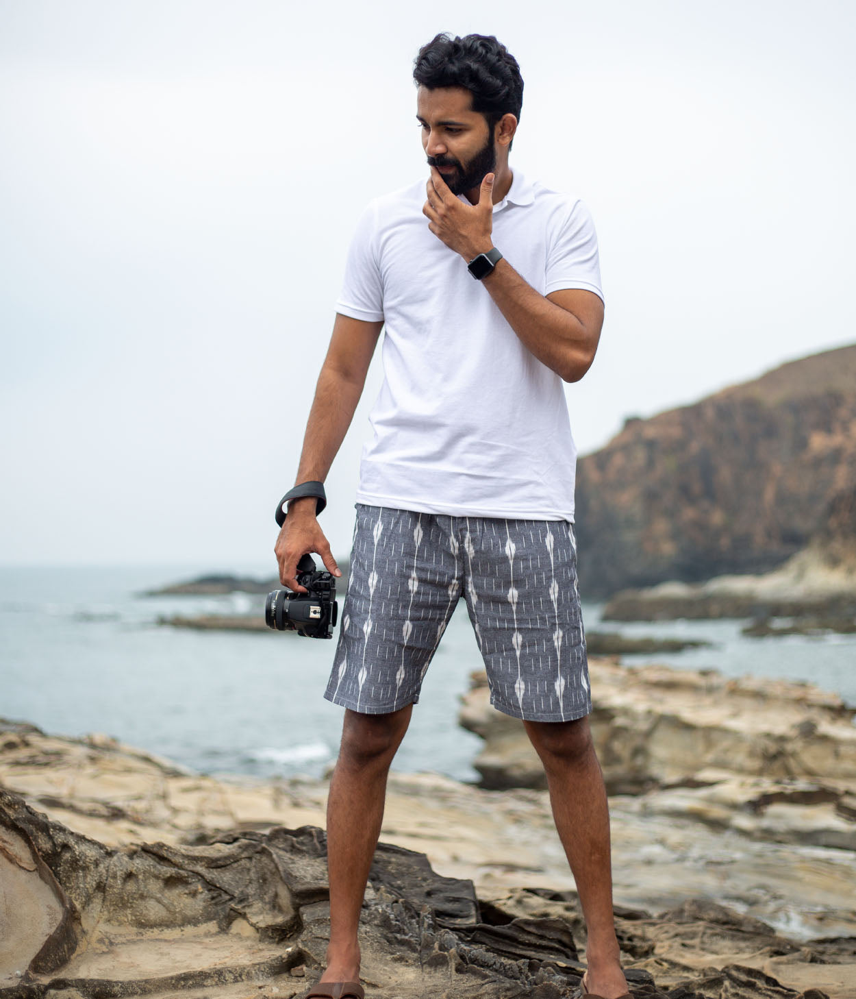Grey-White Striped Ikat Mens Shorts Secondary image