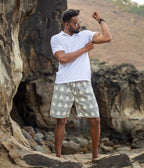 Grey-White Triangles Ikat Mens Shorts