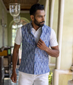 Ikat Blue Chevrons Mens Nehru Jacket