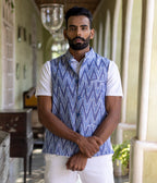 Ikat Blue Chevrons Mens Nehru Jacket