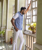 Ikat Blue Chevrons Mens Nehru Jacket