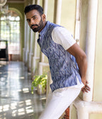 Ikat Blue Chevrons Mens Nehru Jacket