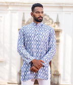 Ikat Blue Diamonds Mens Short Kurta