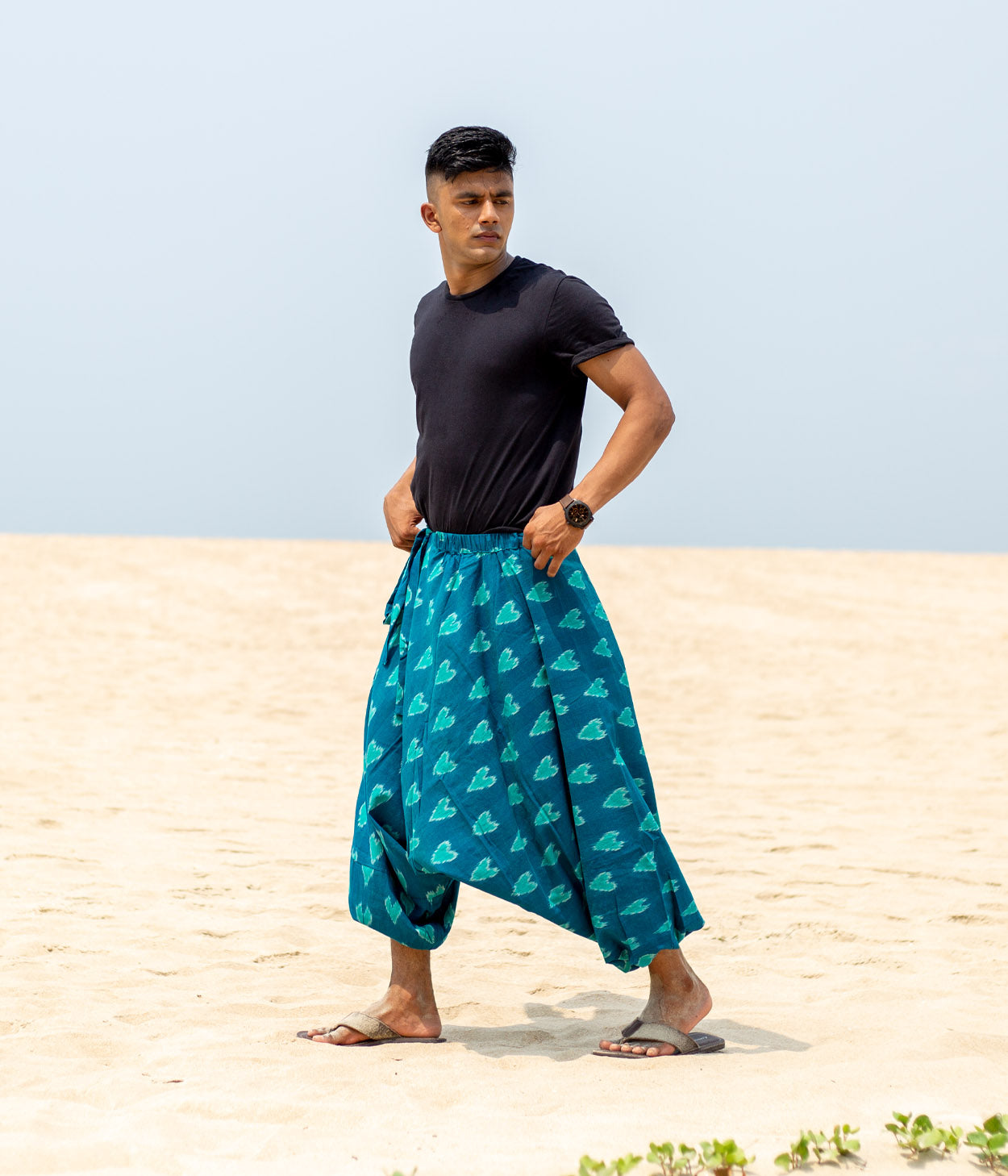 Ikat Blue Abstract Boho Pant Main image