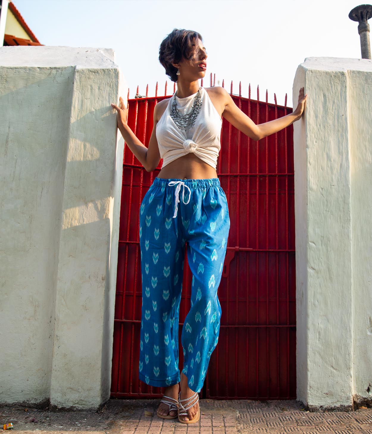 Ikat Blue Patterned Unisex Trousers Secondary image