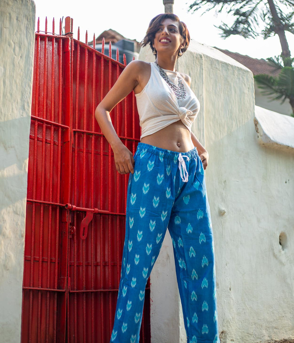 Ikat Blue Patterned Unisex Trousers