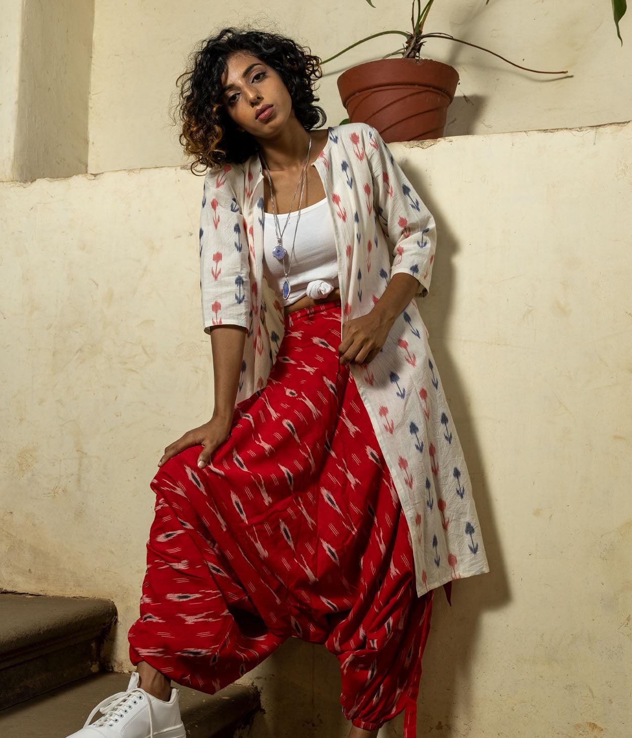 Ikat Blue & Red Arrows Women's Long Jacket Secondary image