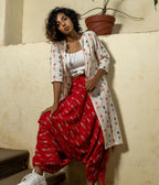 Ikat Blue & Red Arrows Women's Long Jacket