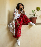 Ikat Blue & Red Arrows Women's Long Jacket