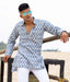 Ikat Blue Rhomboid Mens Short Kurta