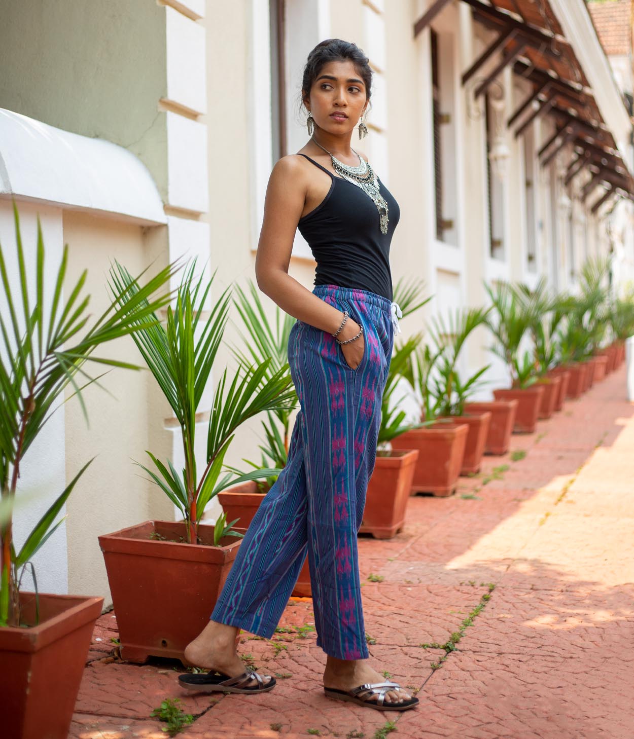 Ikat Blue Striped Unisex Trousers